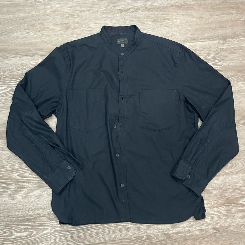 Club Monaco Flannel Cotton Blend Black Stand Color Casual Button Down Shirt
